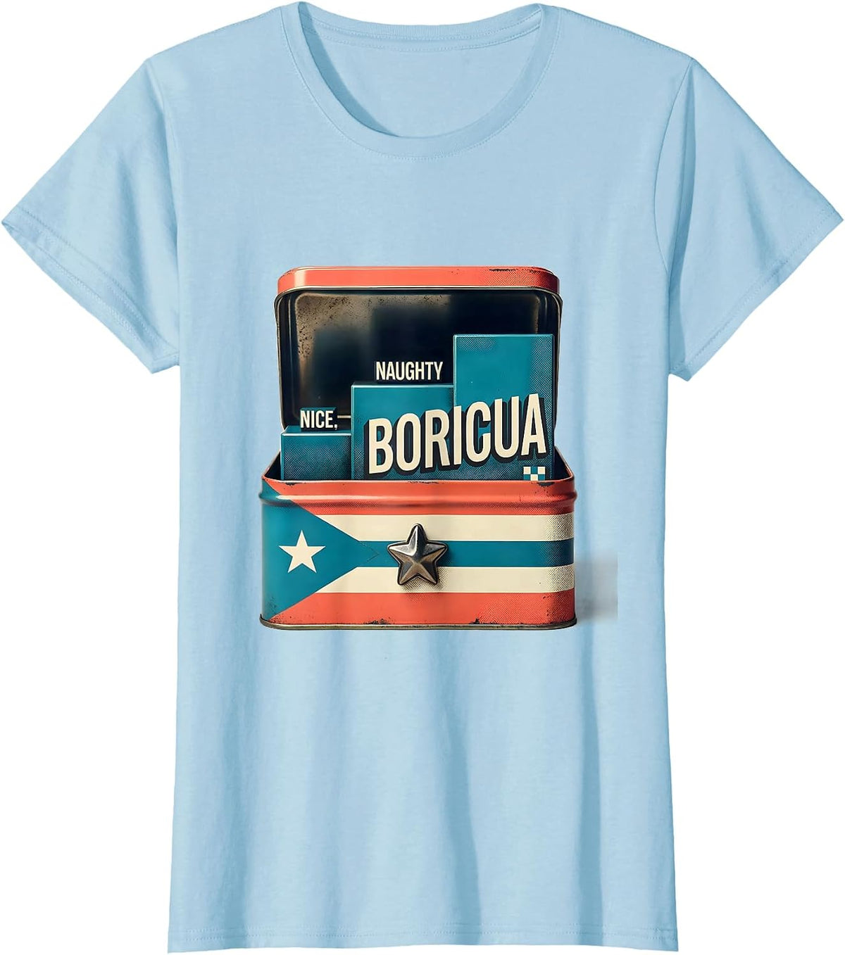 Nice Naughty Boricua Midcentury Modern Christmas Puerto T-Shirt - Baby Blue