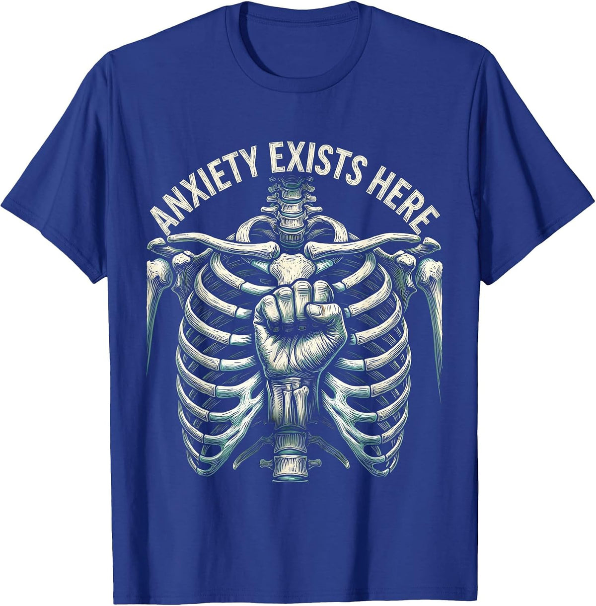 Anxiety Exists Here Mental Health Awareness Design T-Shirt - Royal Blue