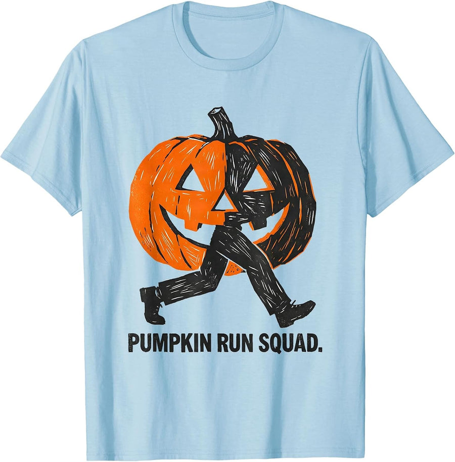 Men's Pumpkin Run Squad Funny Runner Costume Halloween Marathon T-Shirt - Baby Blue