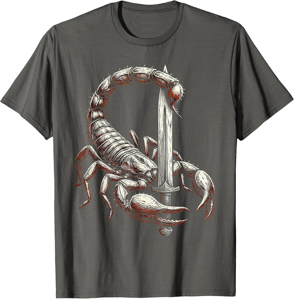 Scorpion Dagger Heavy Metal Graphic Design T-Shirt - Asphalt Grey