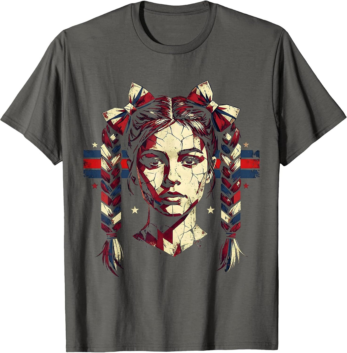 Patriotic Braids and Ribbon Bows Illustration T-Shirt - Asphalt Grey