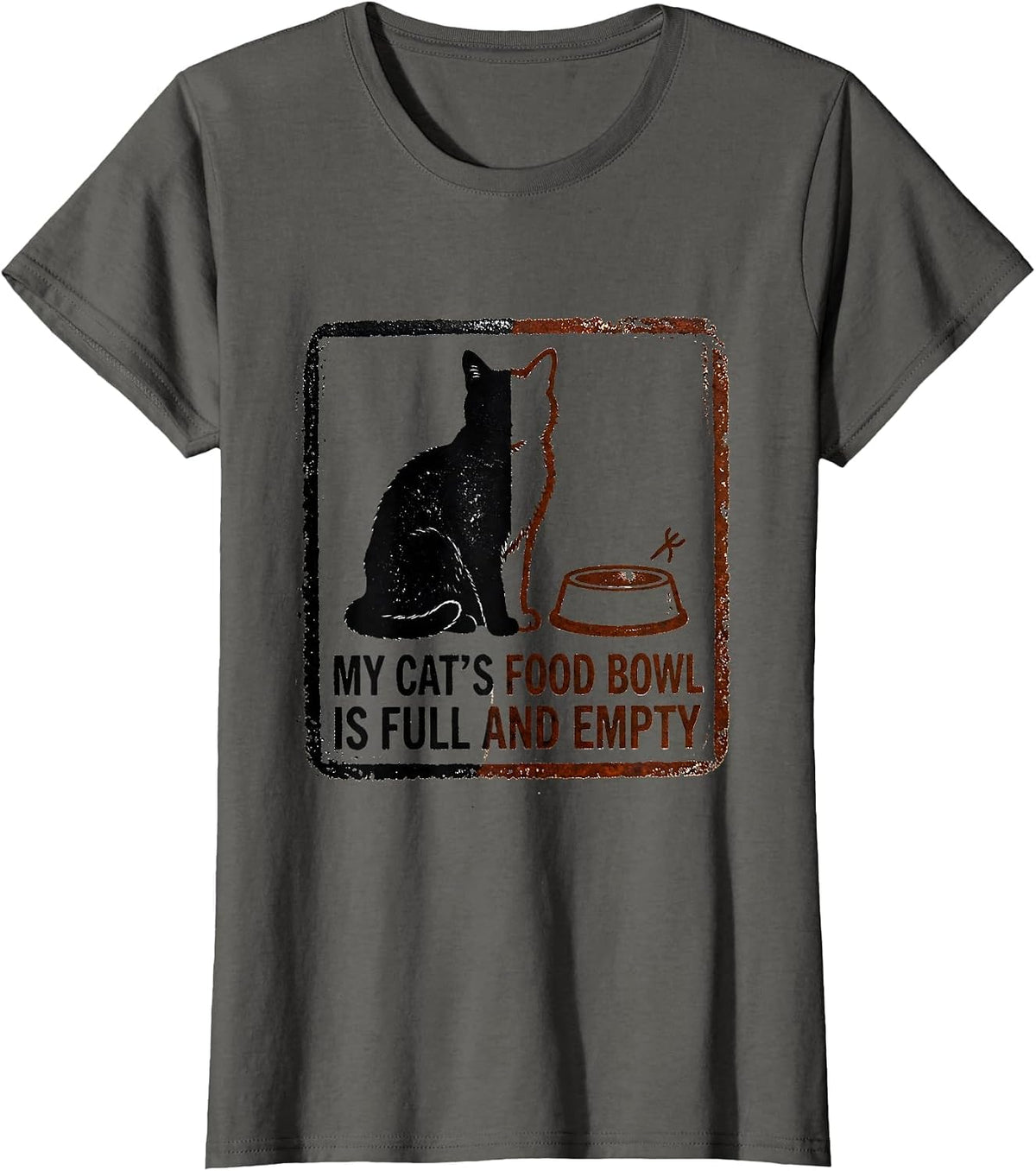 Women's My Cat's Food Bowl Is Full And Empty Funny Quantum Physics T-Shirt - Asphalt Grey