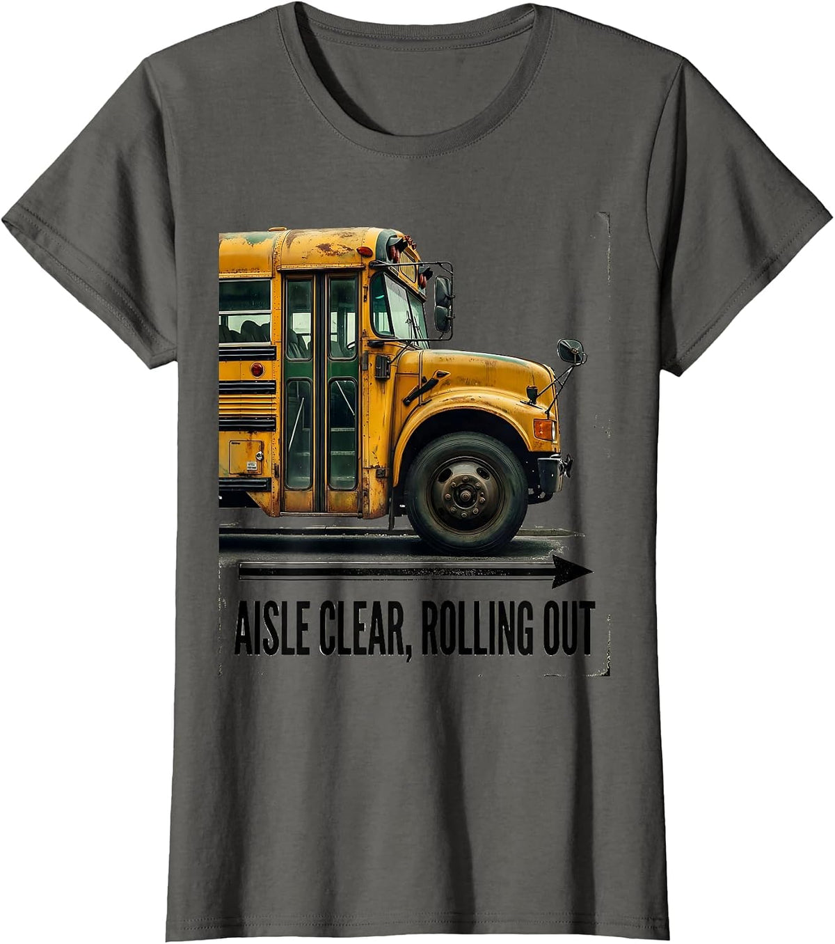Women's Aisle Clear Rolling Out Vintage School Bus Driver Costume T-Shirt - Asphalt Grey