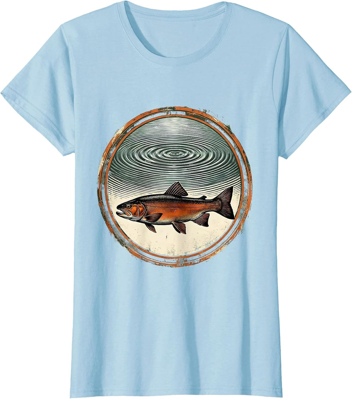 Trout Silhouette Beneath Glassy Water Surface T-Shirt - Baby Blue