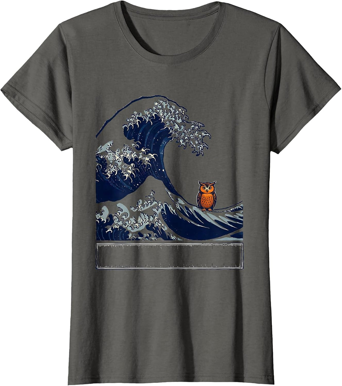 Women's Wave Owl Animal Parody Japanese Art Graphic T-Shirt - Asphalt Grey