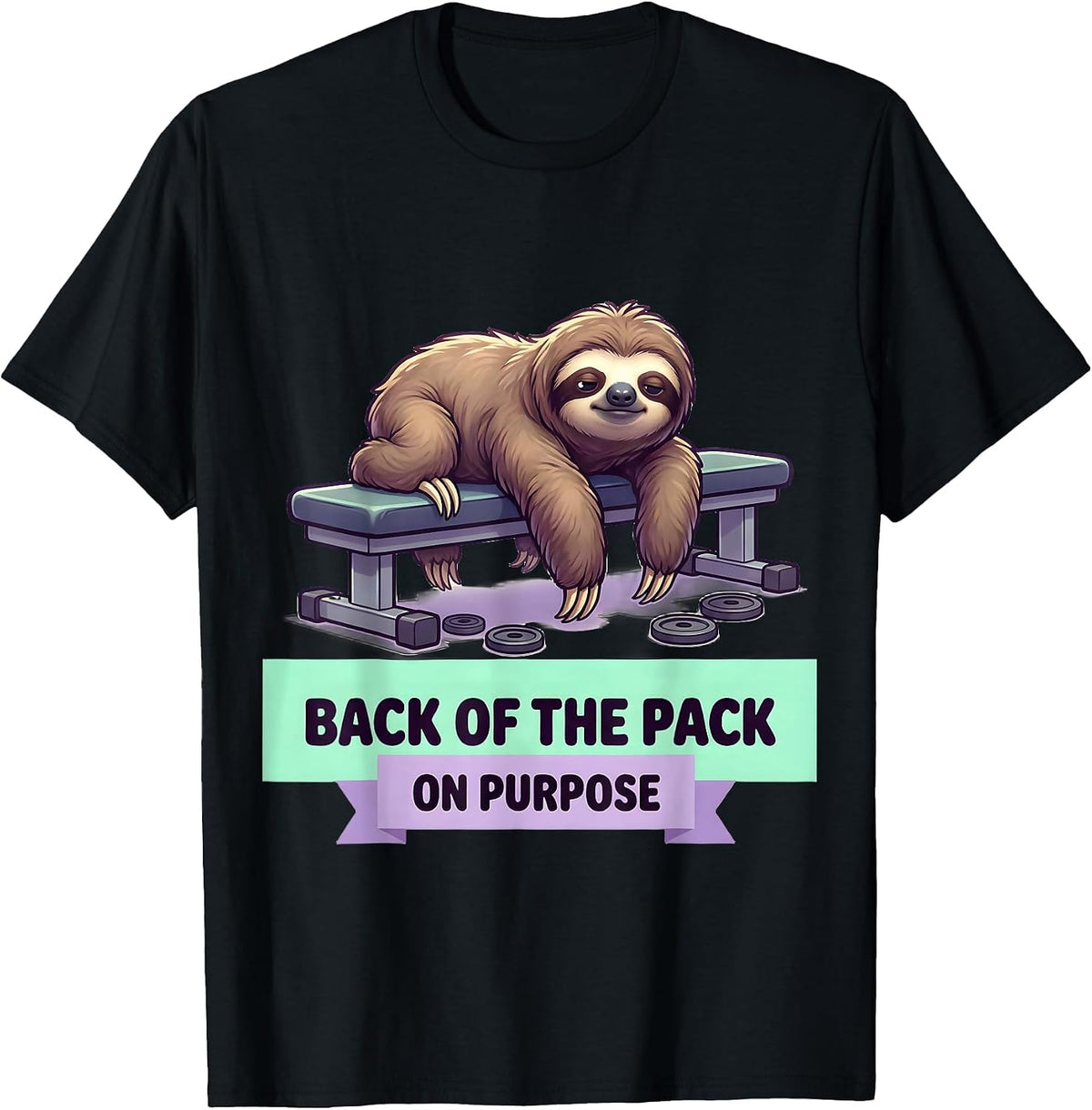 Men's Back Of The Pack On Purpose Cute Kawaii Sloth Lover Humor T-Shirt - Black