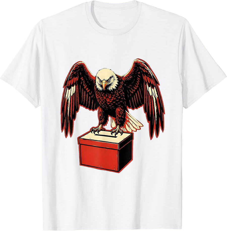 Men's Eagle on Ballot Box Civic Pride Illustration T-Shirt - White