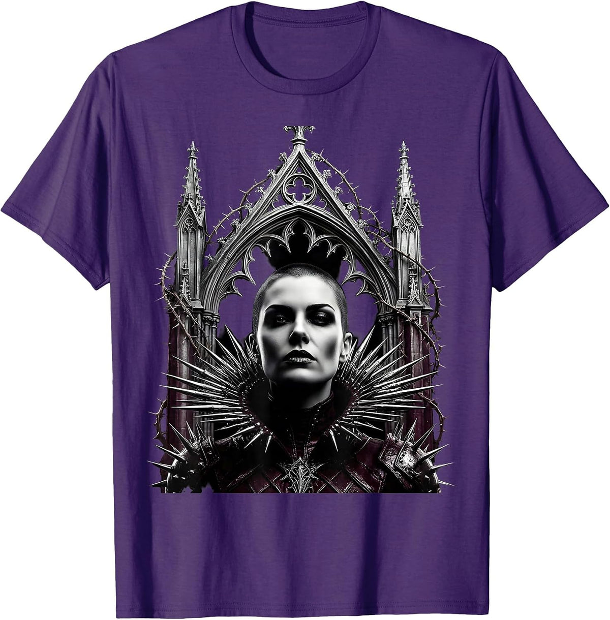 Punk Shaved Head Spiked Collar Graphic Design T-Shirt - Purple