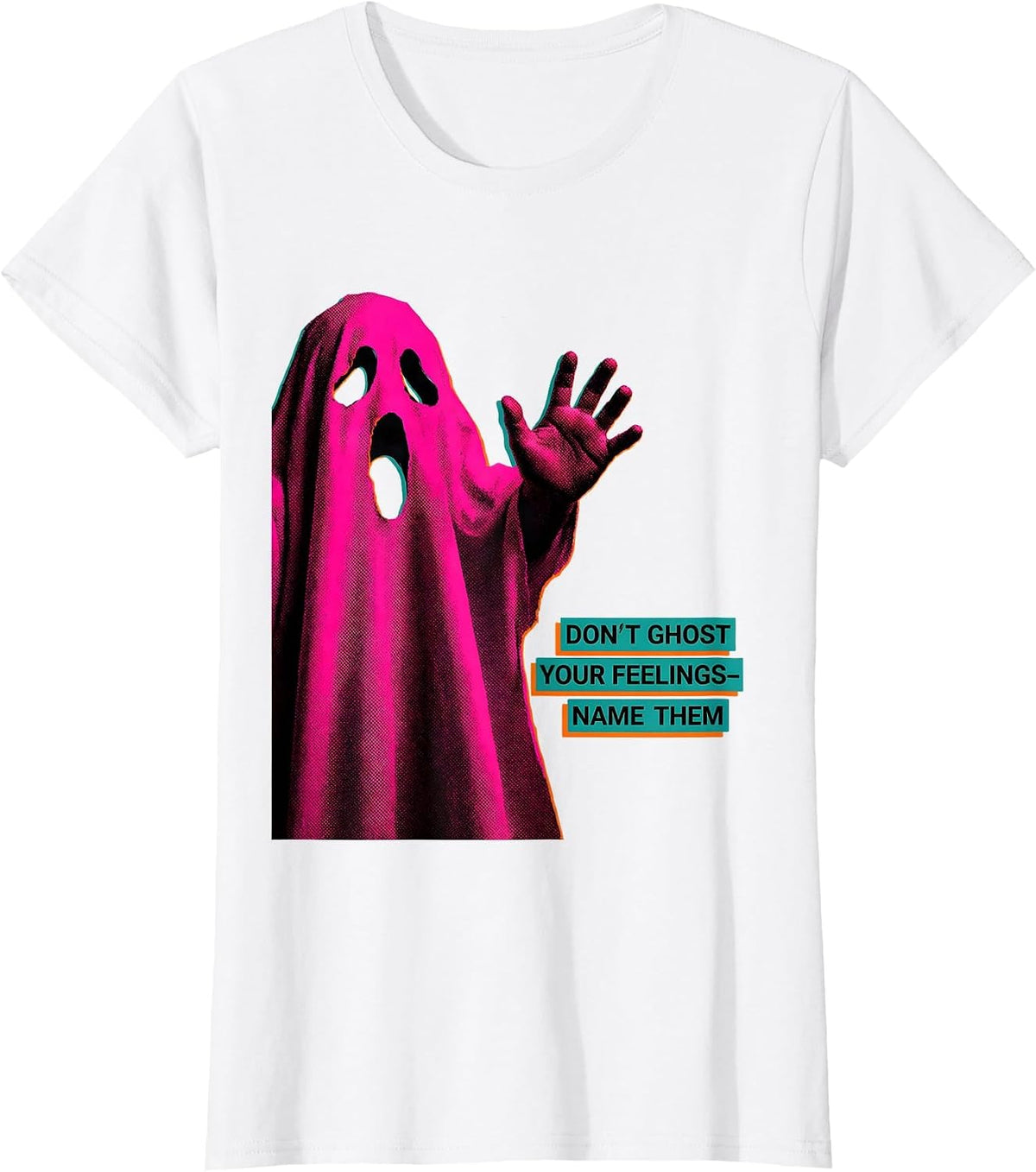 Don't Ghost Your Feelings—Name Them Risograph Halloween T-Shirt - White