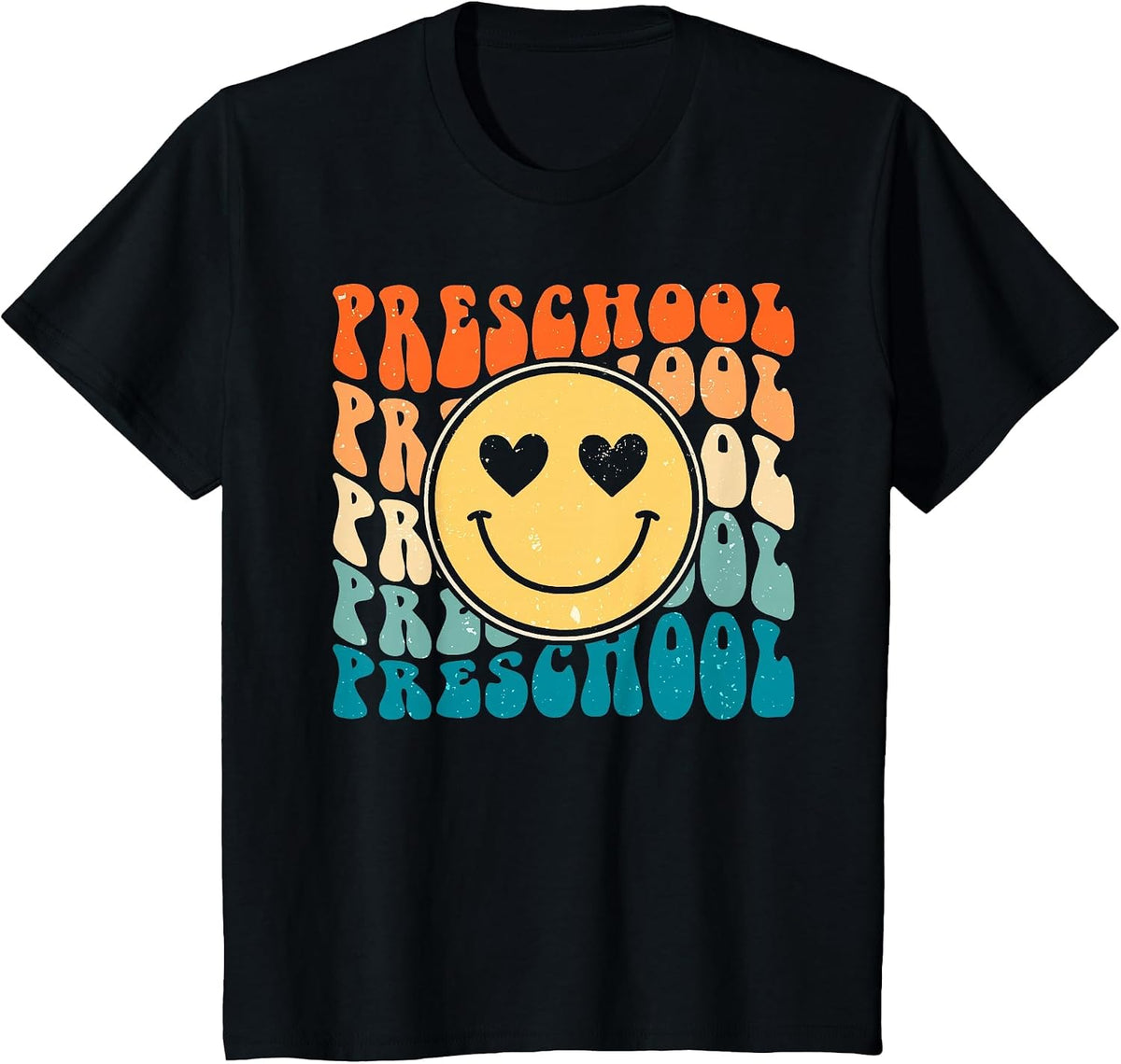 Back to School Groovy Smile Preschool Teachers Students Kids T-Shirt - Black