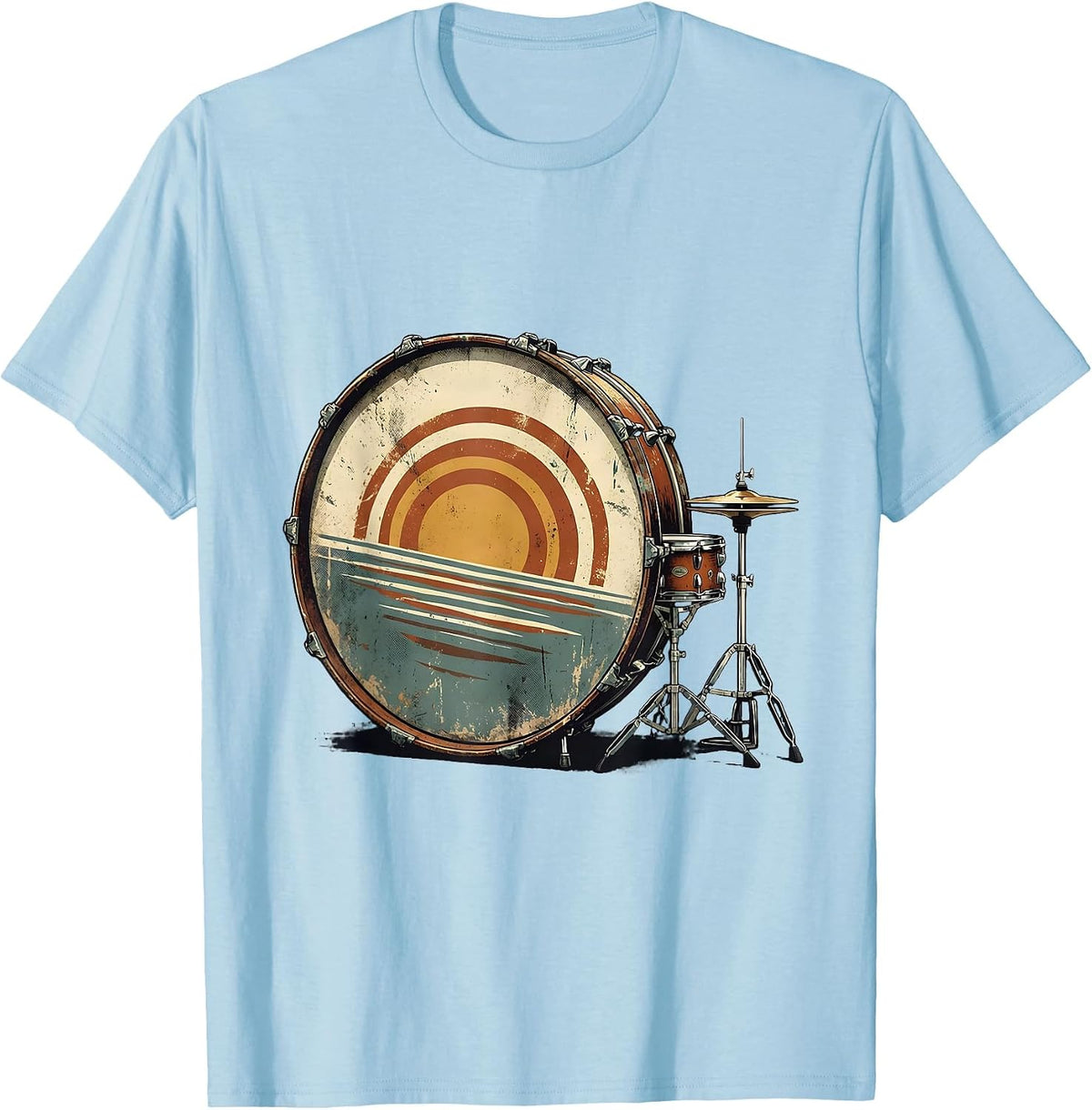 Men's Vintage Drummer Drum Circle Percussionist Humor T-Shirt - Baby Blue