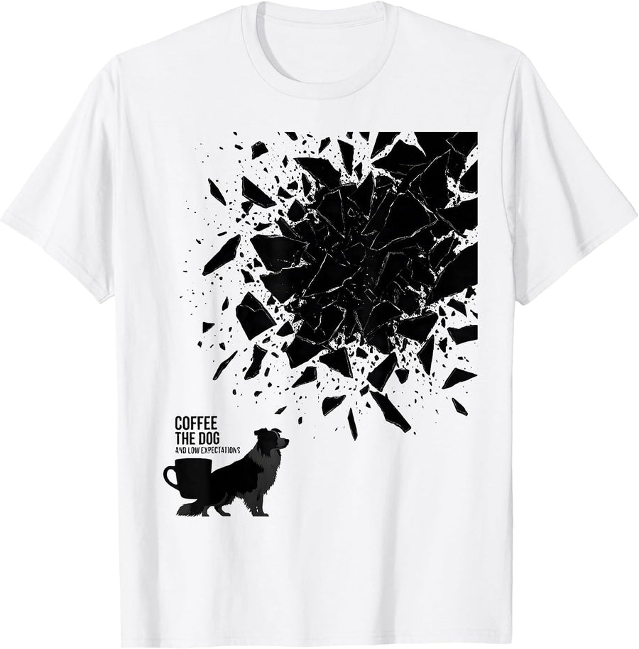 Men's Coffee, The Dog, And Low Expectations Funny Dog Owner Coffee T-Shirt - White
