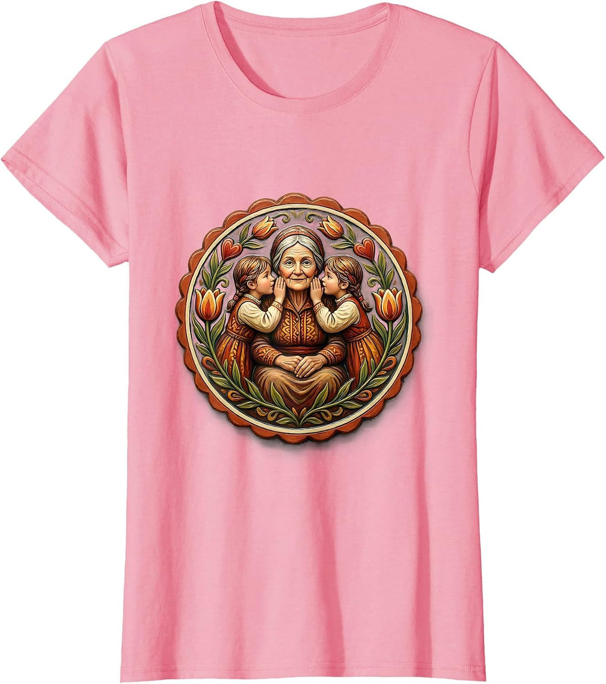 Women's Gigi Grandma Folk Art Family Keepsake T-Shirt - Pink