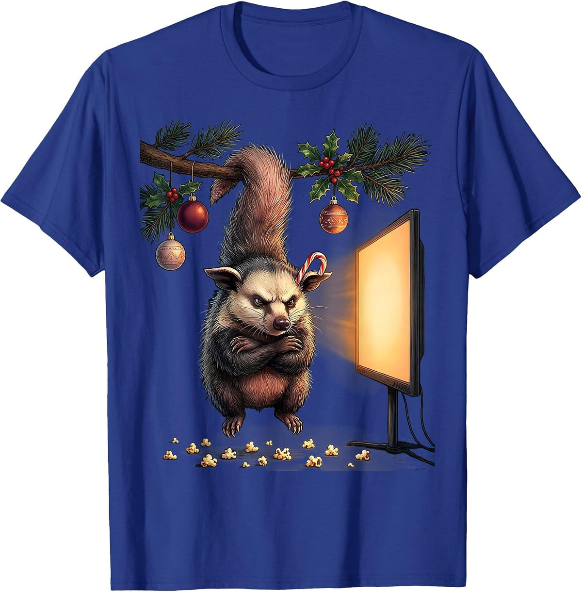 Cranky Opossum Christmas Movie Night T-Shirt - Royal Blue