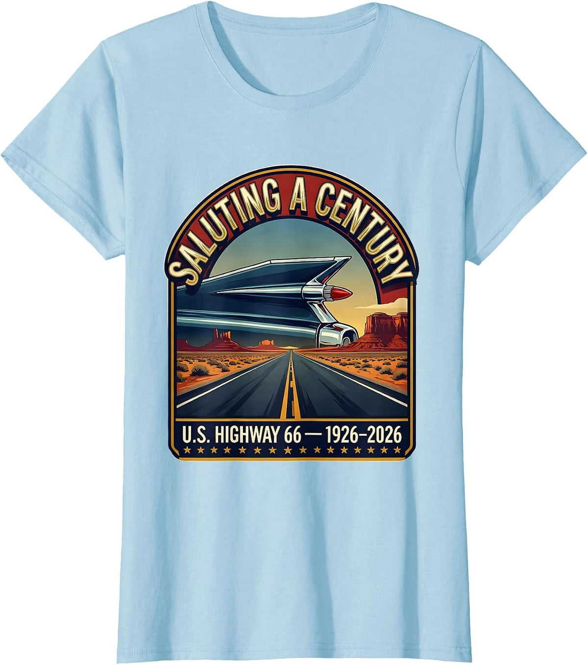 Saluting A Century U.S. Highway 66 1926-2026 Vintage T-Shirt - Baby Blue