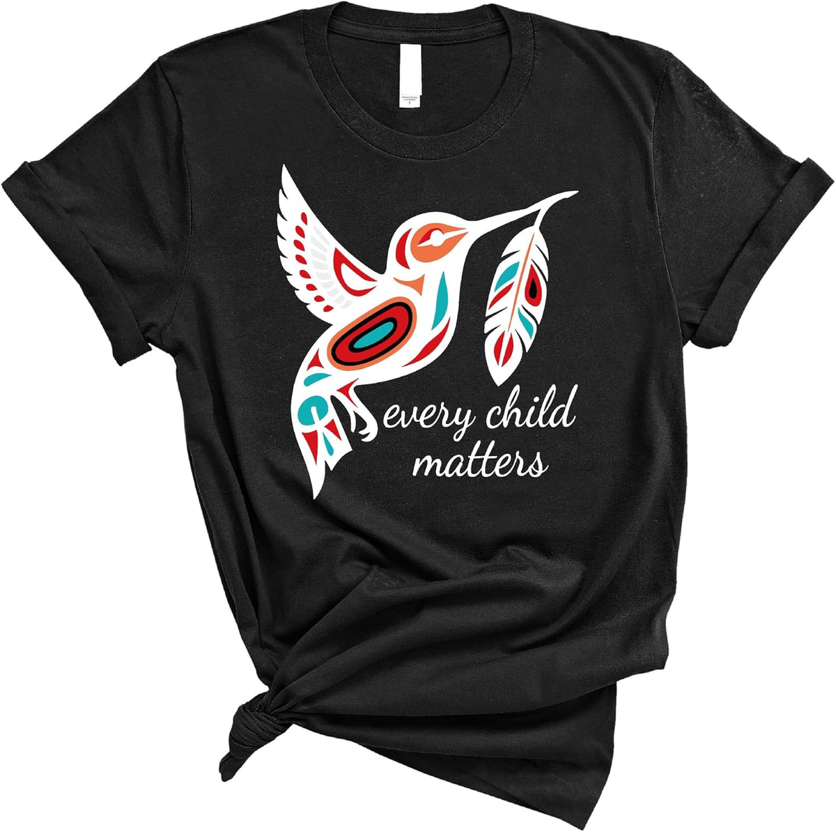 Hummingbird of Hope T-Shirt, Indigenous-Inspired Art Graphic Tee Promoting Kindness, Healing, and Equality - Black