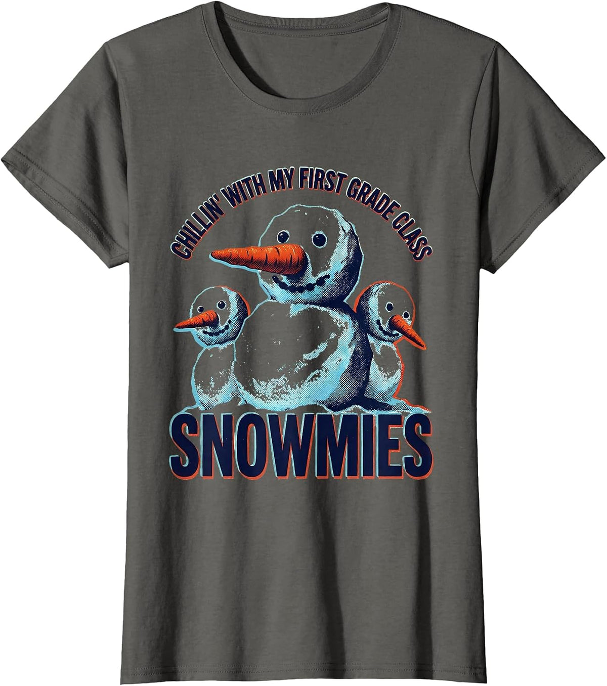 Women's Chillin With My First Grade Class Snowmies Teacher T-Shirt - Asphalt Grey