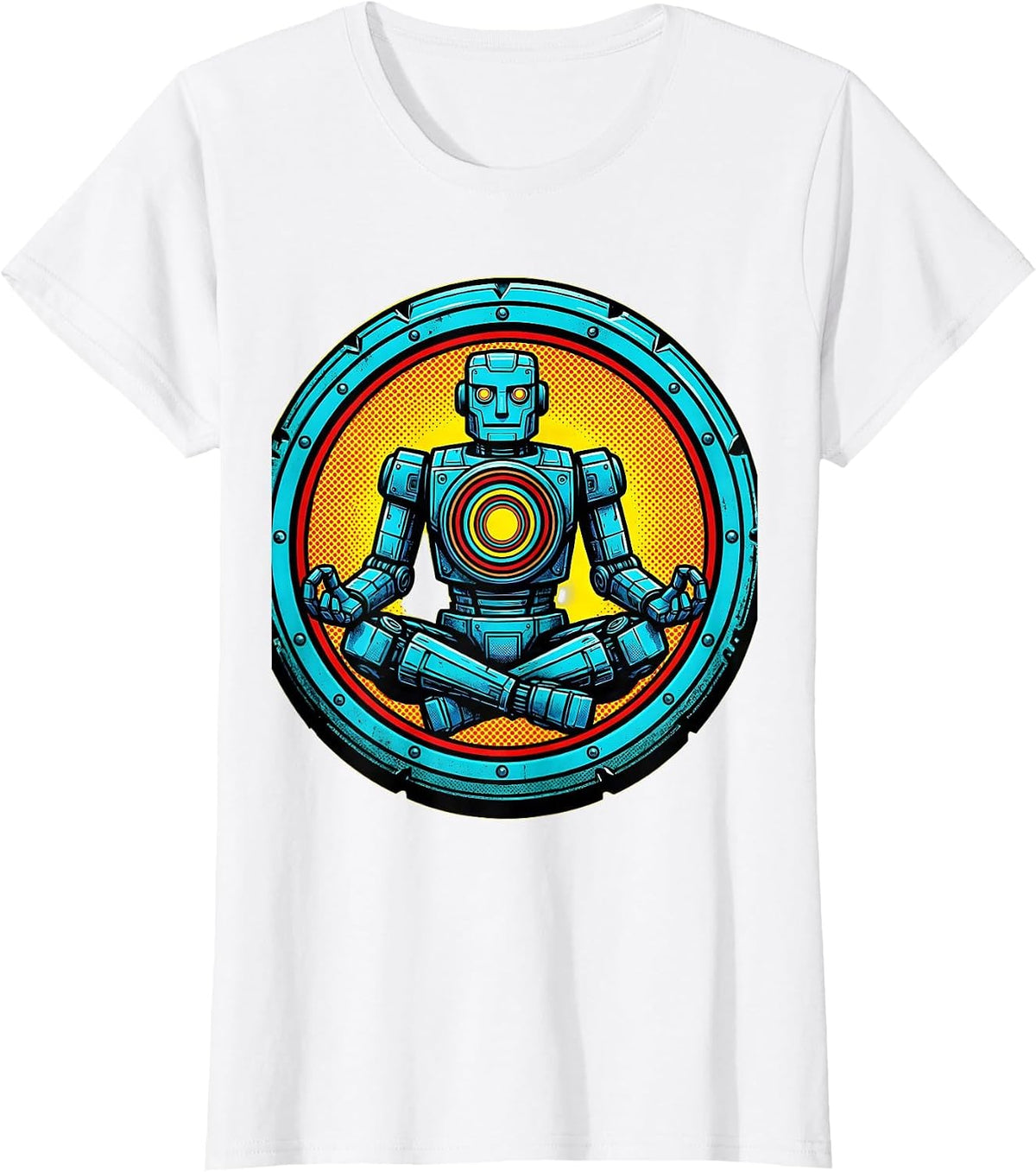 GI Robot Lotus Pose Glowing Core Zen Art T-Shirt - White