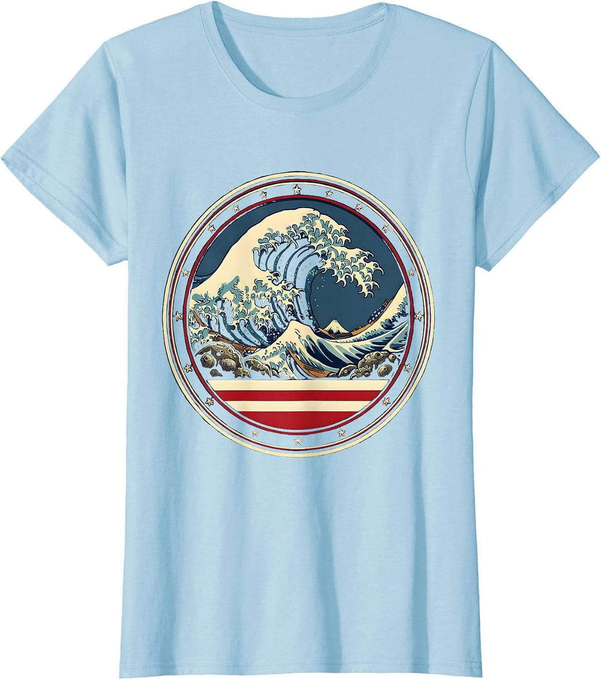 Surf Wave Curling Over Rocky Coastline T-Shirt - Baby Blue