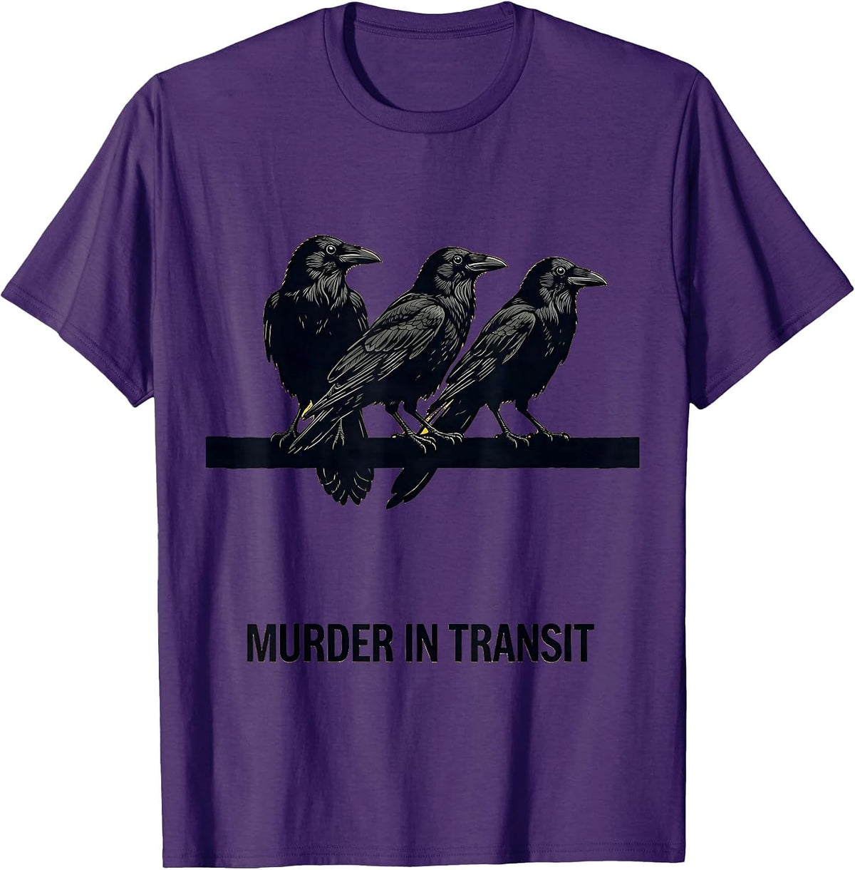 Men's Murder In Transit Stencil Crow Dark Humor Gothic Bird Lover T-Shirt - Purple