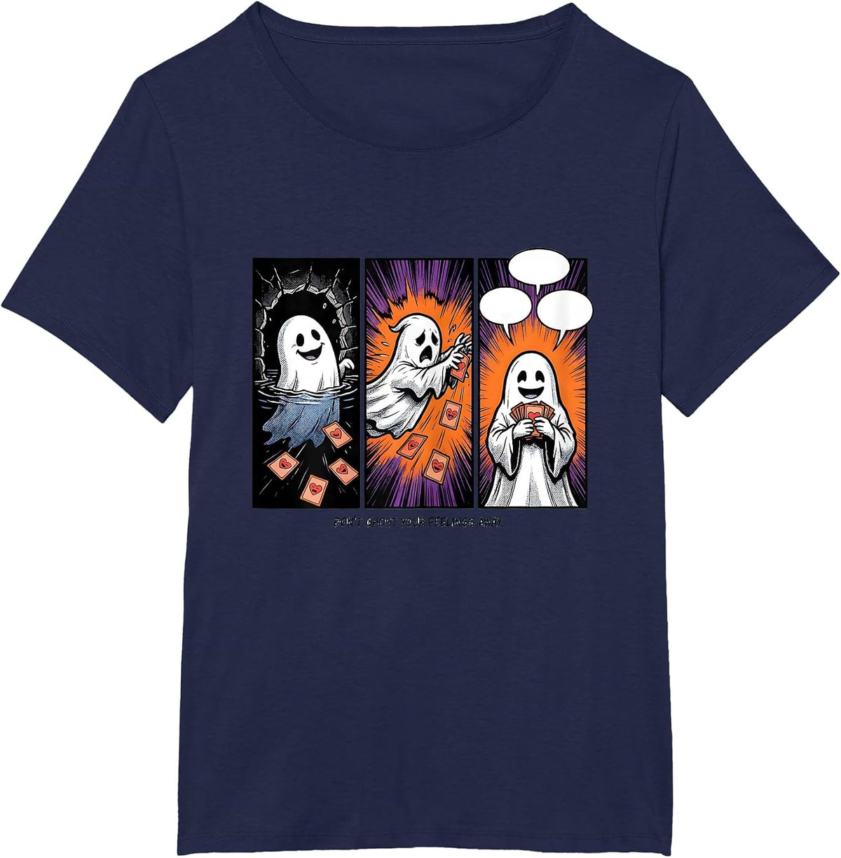 Women's Don't Ghost Your Feelings Away Comic Book Ghost Mental T-Shirt - Navy Blue