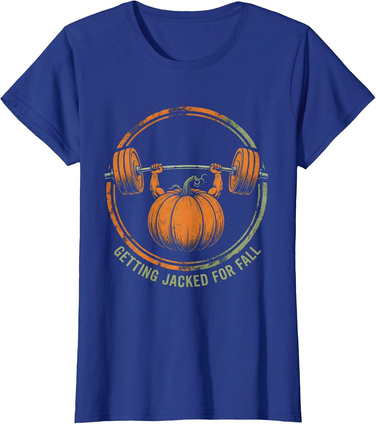 Women's Getting Jacked for Fall Pumpkin Lifting Weights T-Shirt - Royal Blue