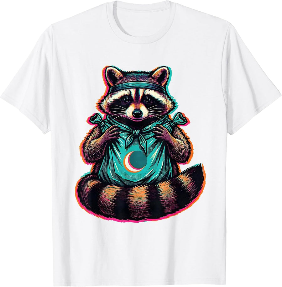 Men's Trash Panda Raccoon Risograph Meme Humor T-Shirt - White
