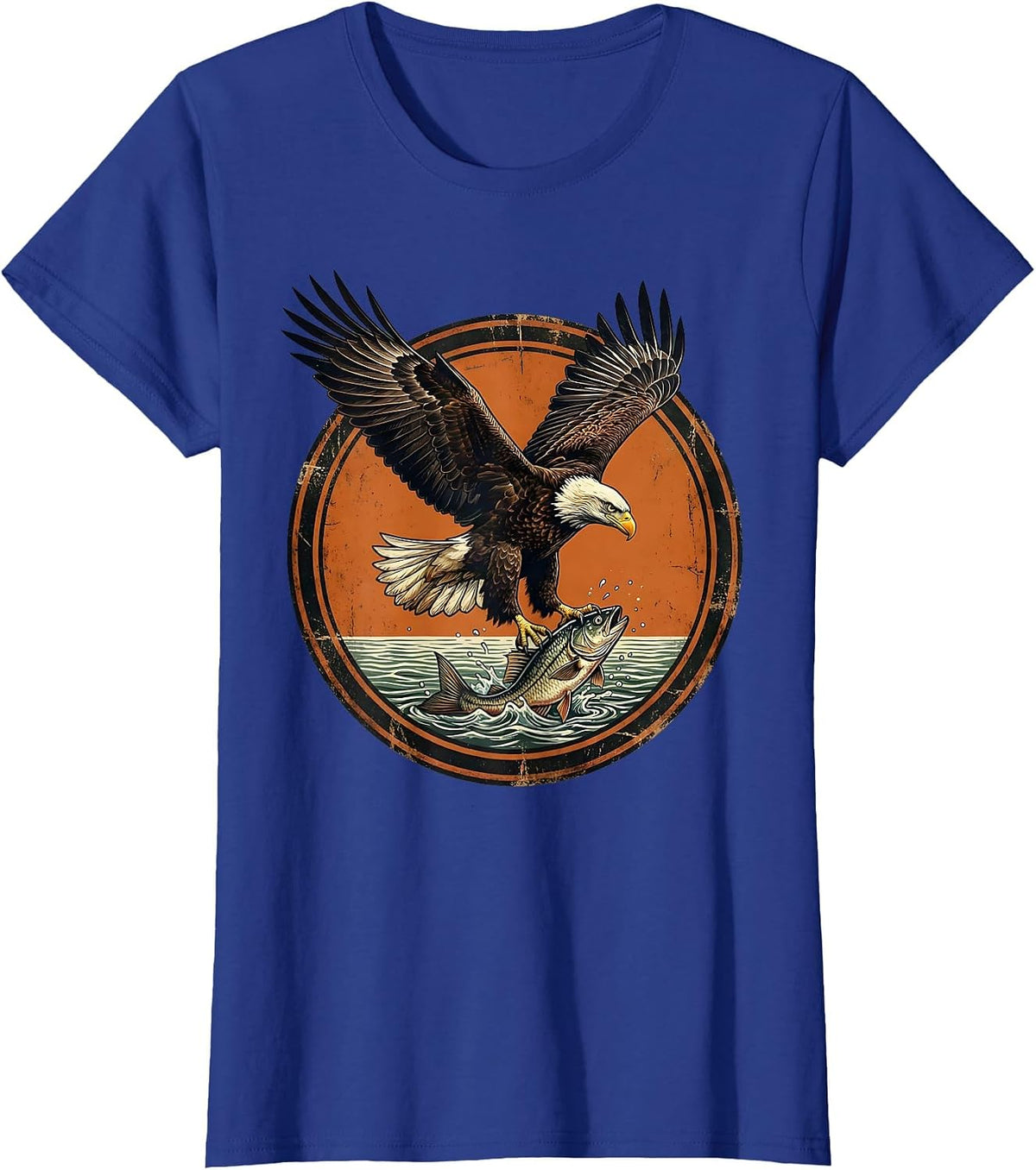 Women's Eagle Diving for Fish Graphic Tee | Fishing Art T-Shirt - Royal Blue
