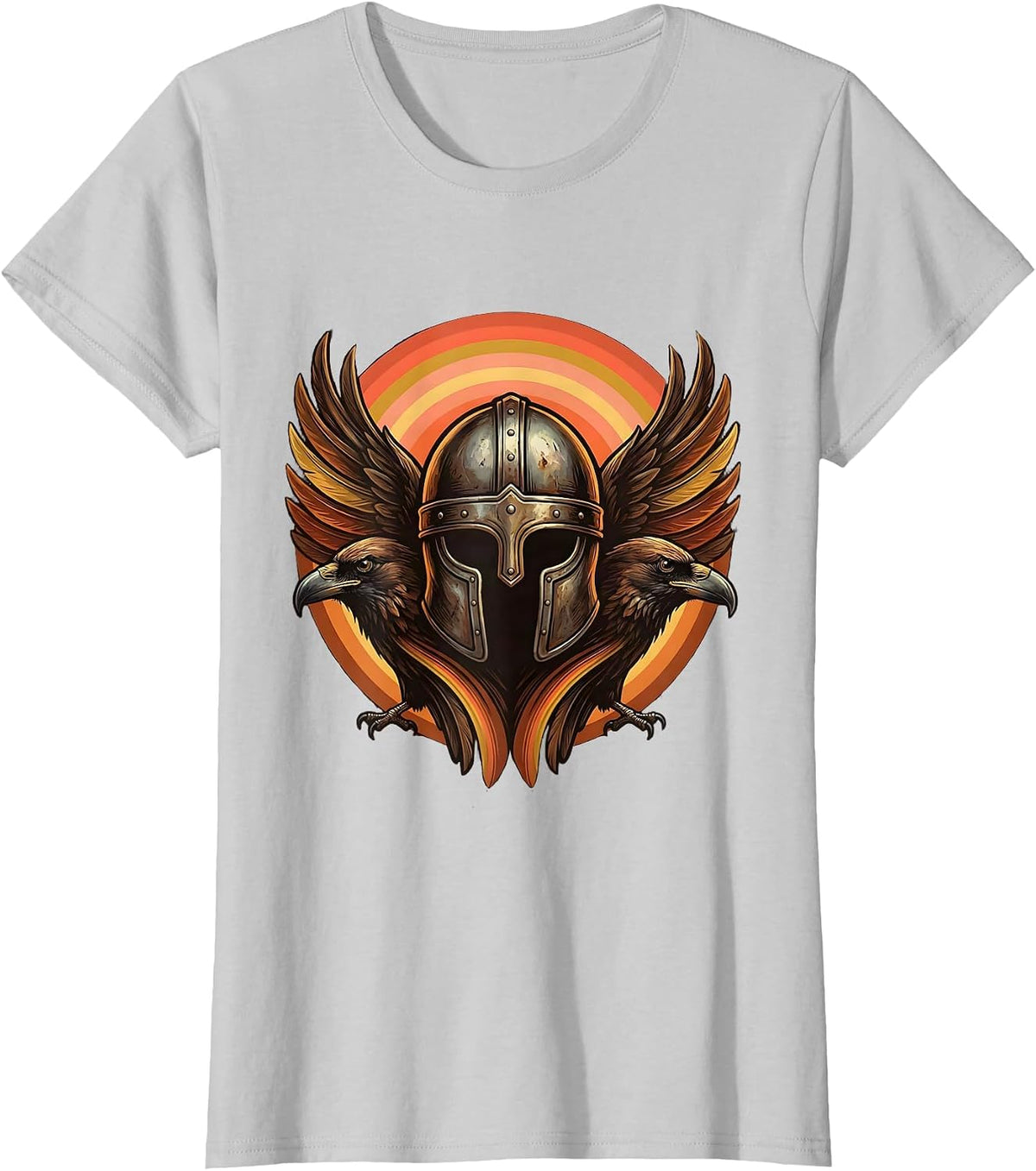 Viking Warrior Helmet with Ravens Graphic T-Shirt - Silver Grey