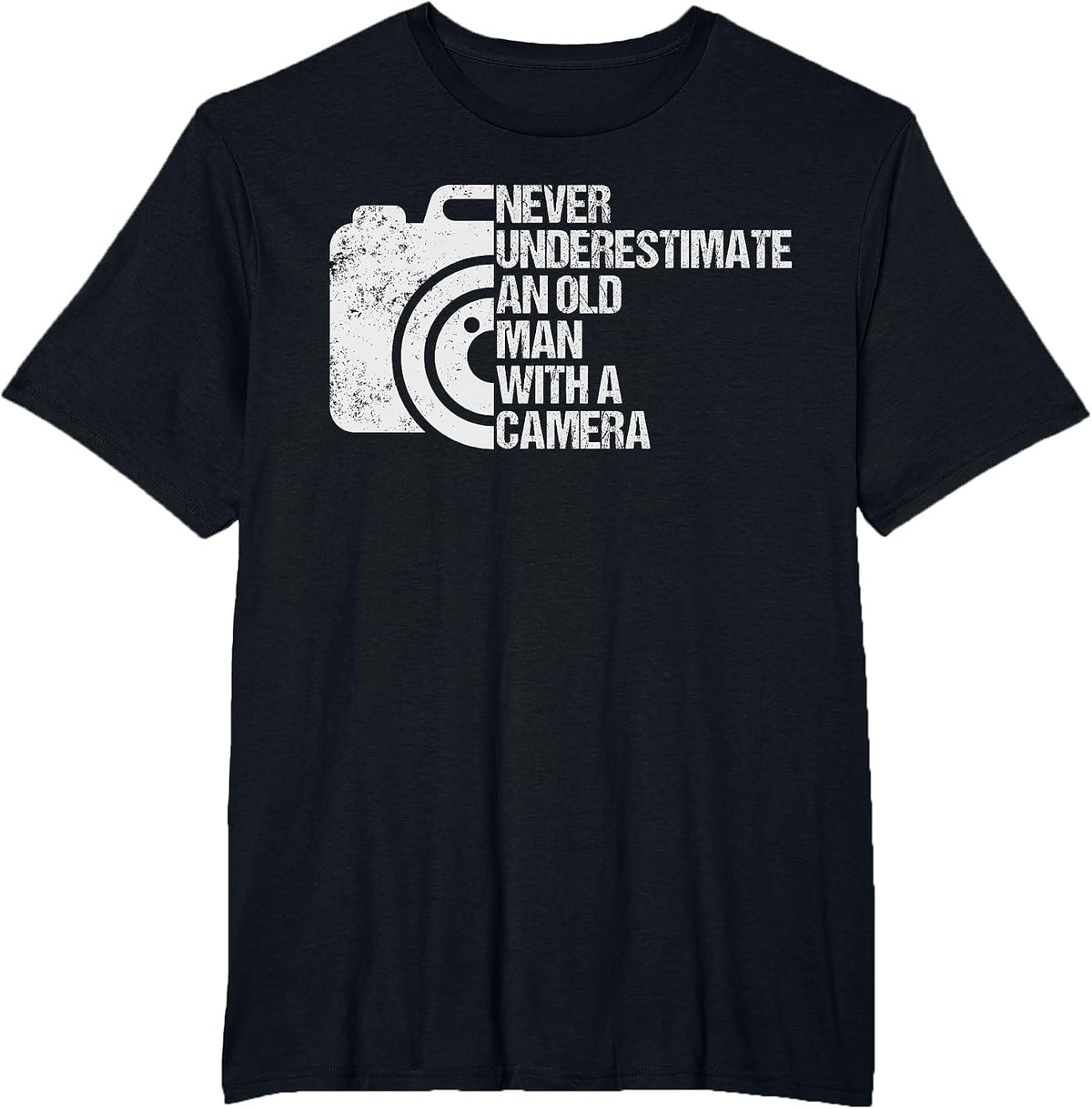 Never Underestimate an Old Man with A Camera Photography T-Shirt - Black