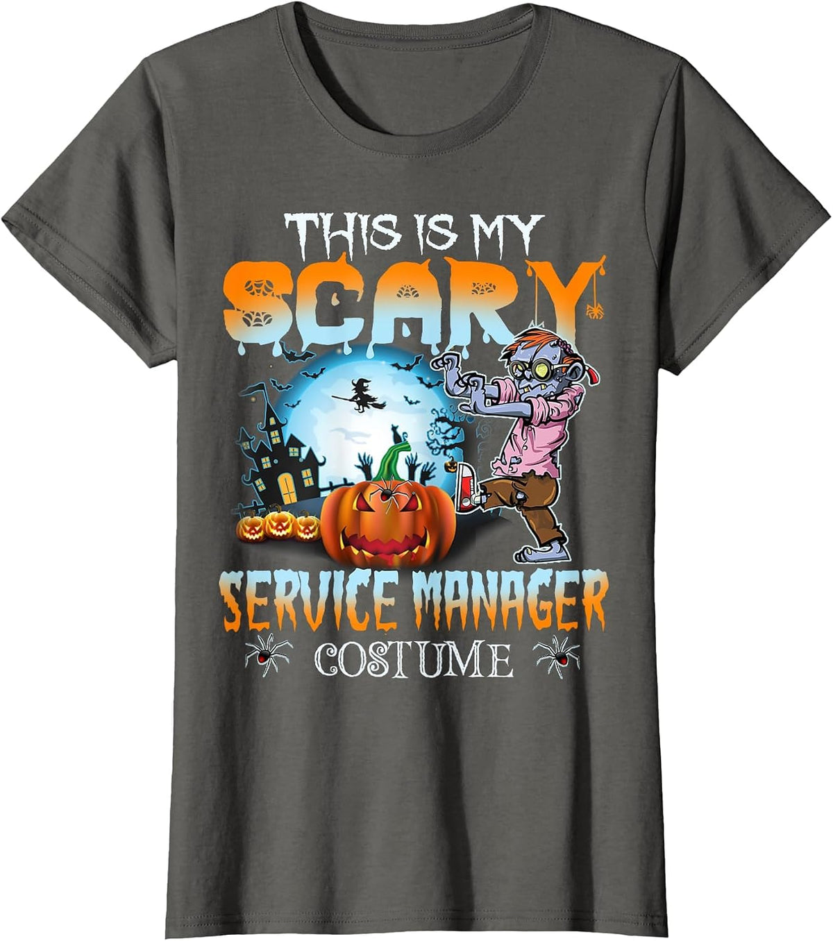 This is My Scary Service Manager Costume Pumpkin Halloween T-Shirt - Asphalt Grey