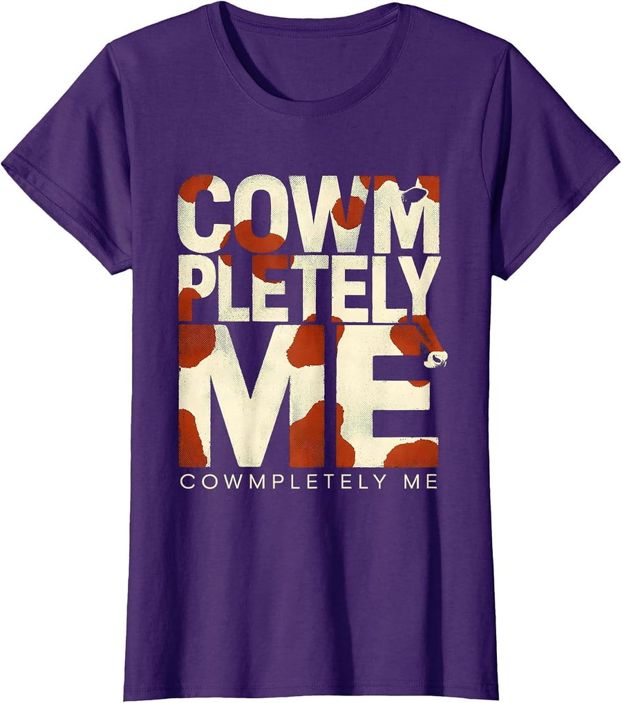 Women's Cowmpletely Me Funny Cow Farm Animal Lover Farmer Humor T-Shirt - Purple