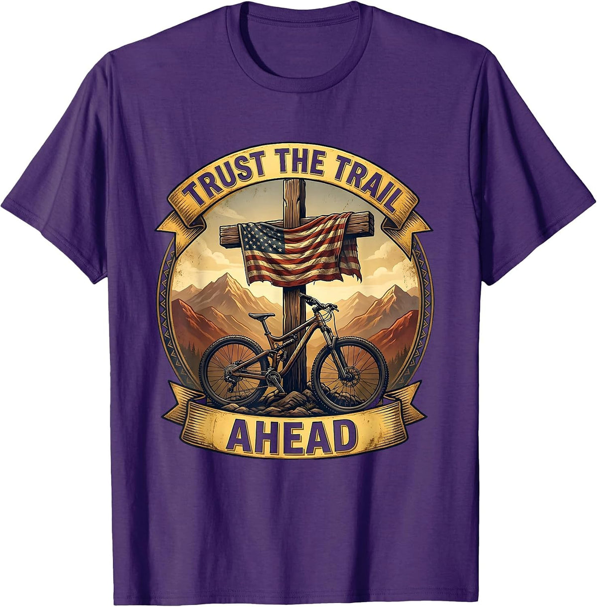 Trust the Trail Ahead Mountain Bike Design T-Shirt - Purple