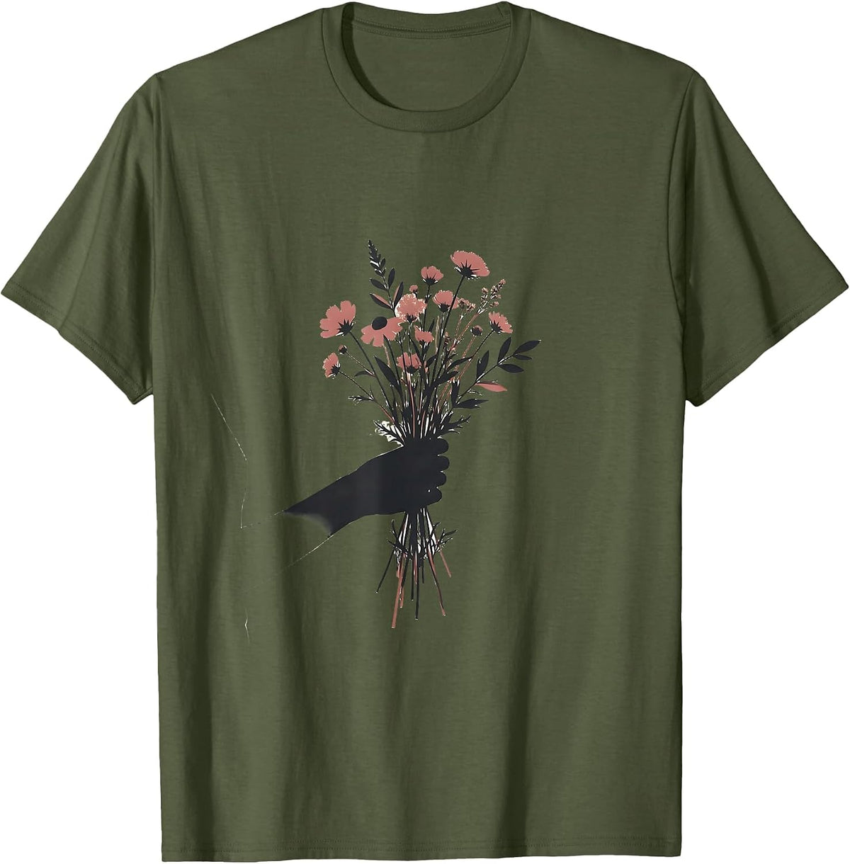 Men's Be Kind Wildflower Bouquet Kindness Gift Tee T-Shirt - Olive Green