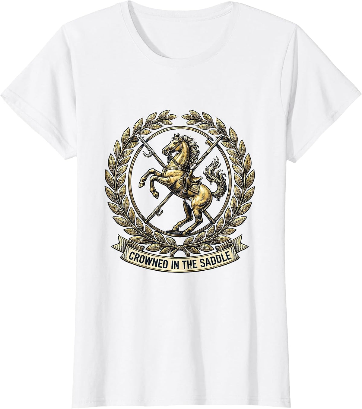 Crowned In The Saddle Heraldic Equestrian Design T-Shirt - White