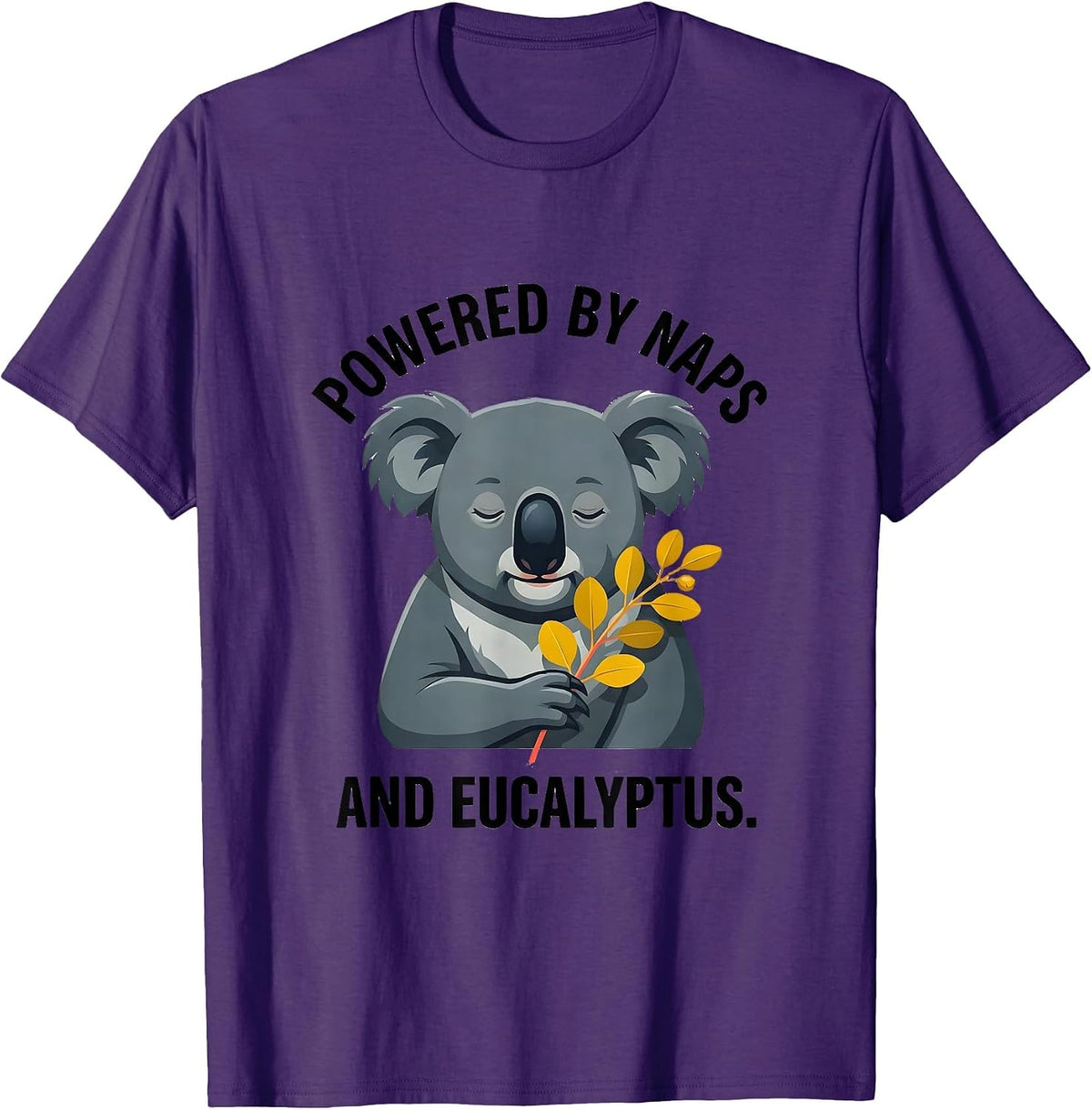 Men's Powered By Naps And Eucalyptus Funny Koala Animal Lover T-Shirt - Purple