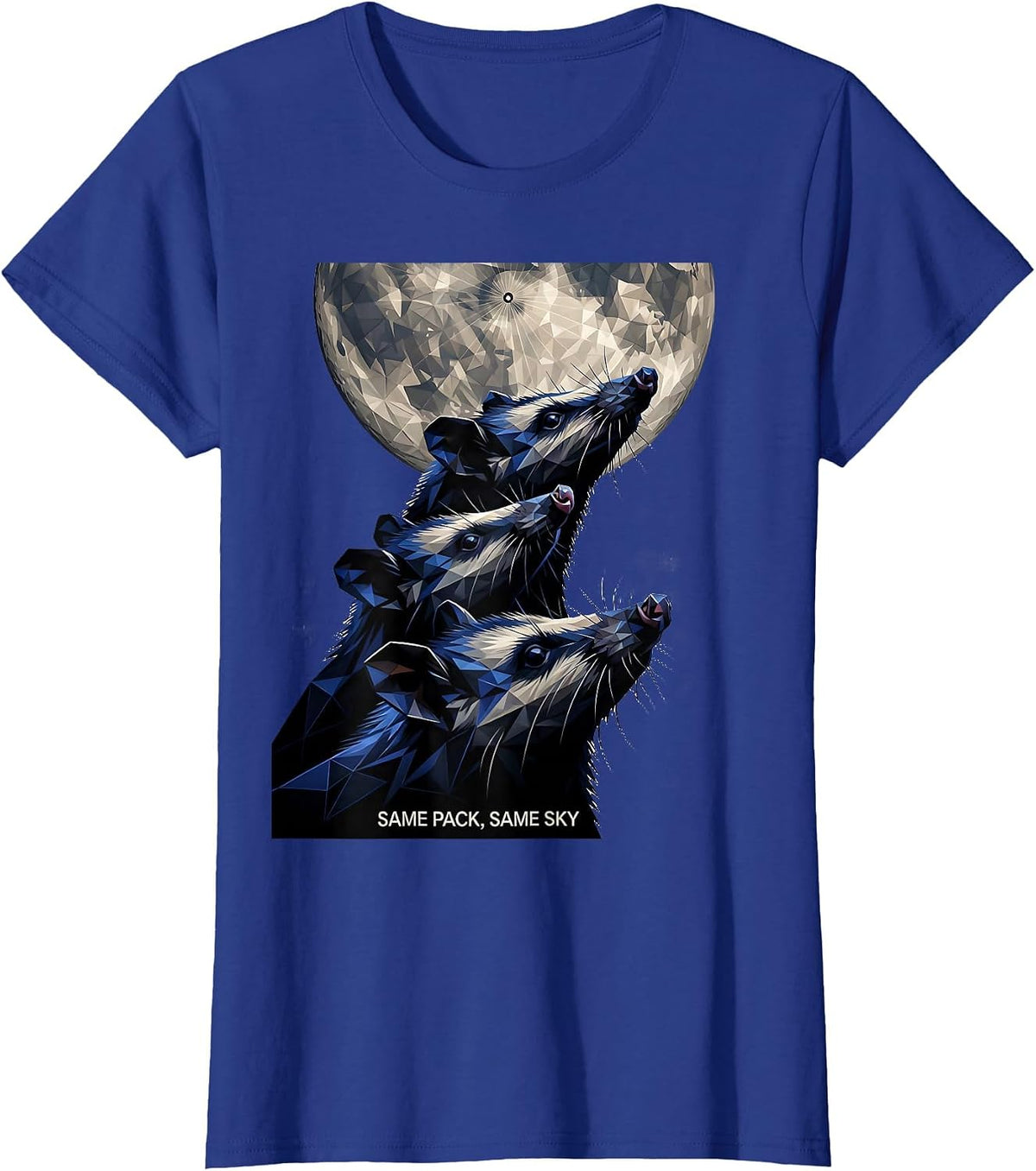 Women's Same Pack, Same Sky Geometric Opossum Wildlife Lover Meme T-Shirt - Royal Blue