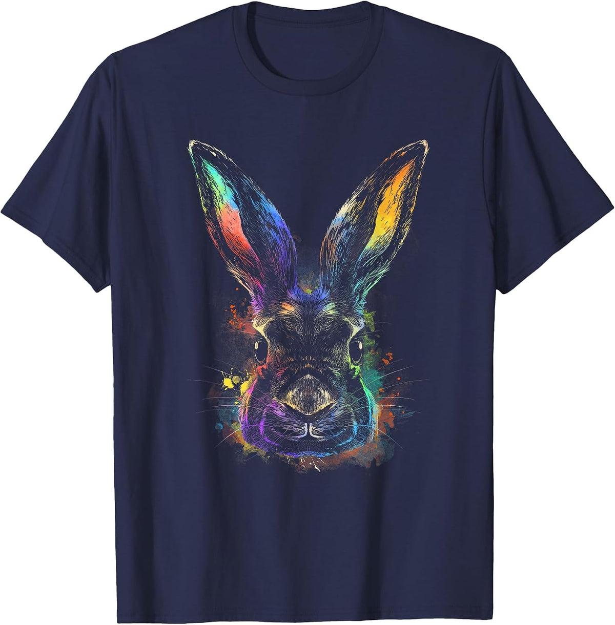 Rainbow Rabbit Abstract Colorful for Bunny Rabbit Lovers T-Shirt - Navy Blue