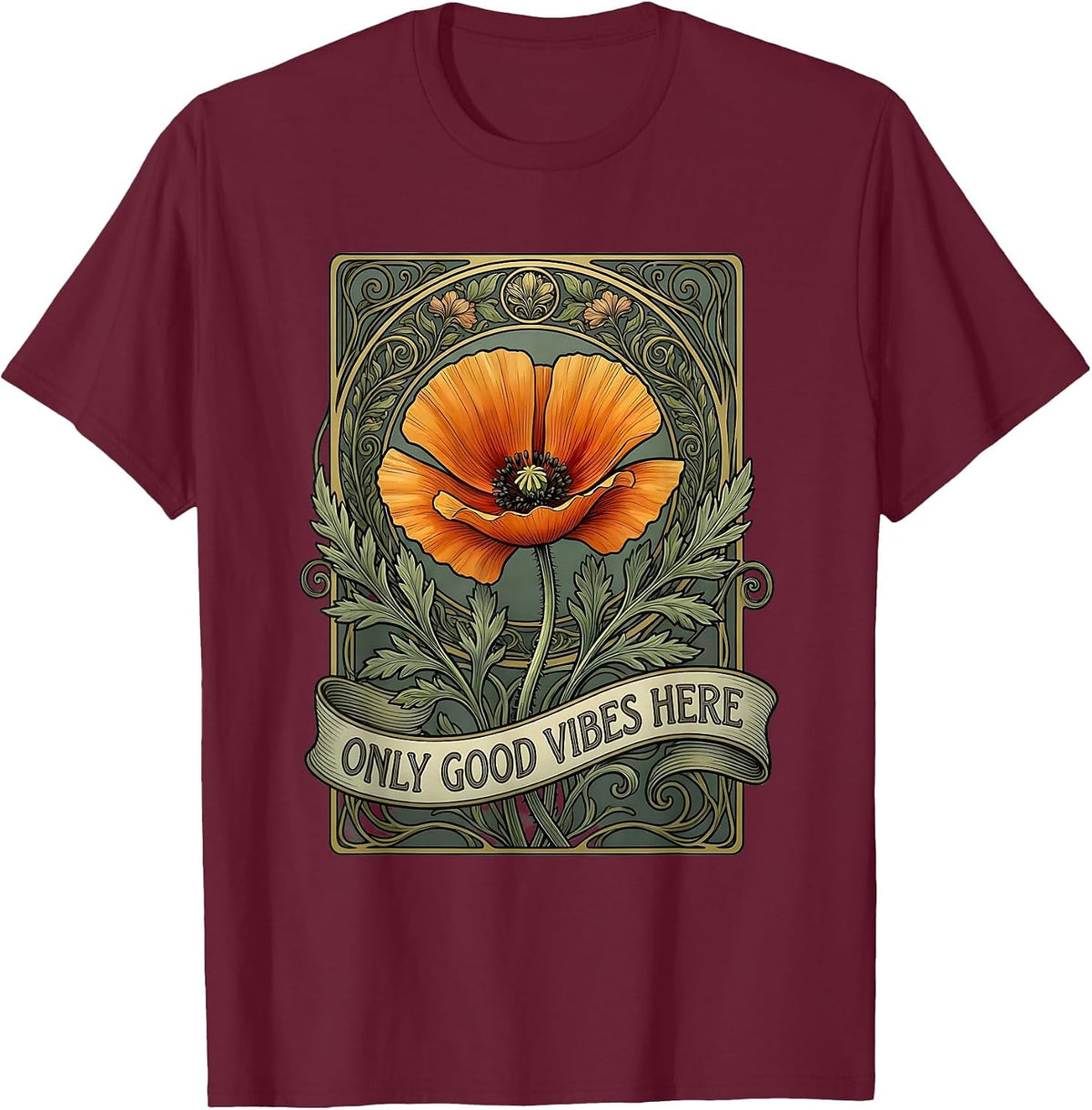 Only Good Vibes Here California Design T-Shirt - Burgundy