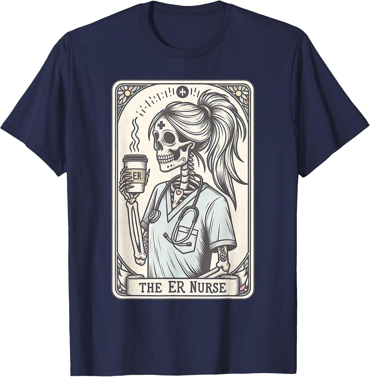 The Nurse Tarot Card Skeleton Nursing School Graduation RN T-Shirt - Navy Blue