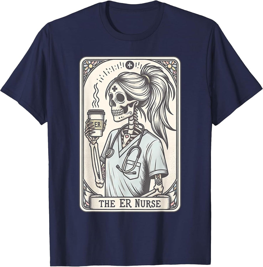 The Nurse Tarot Card Skeleton Nursing School Graduation RN T-Shirt - Navy Blue
