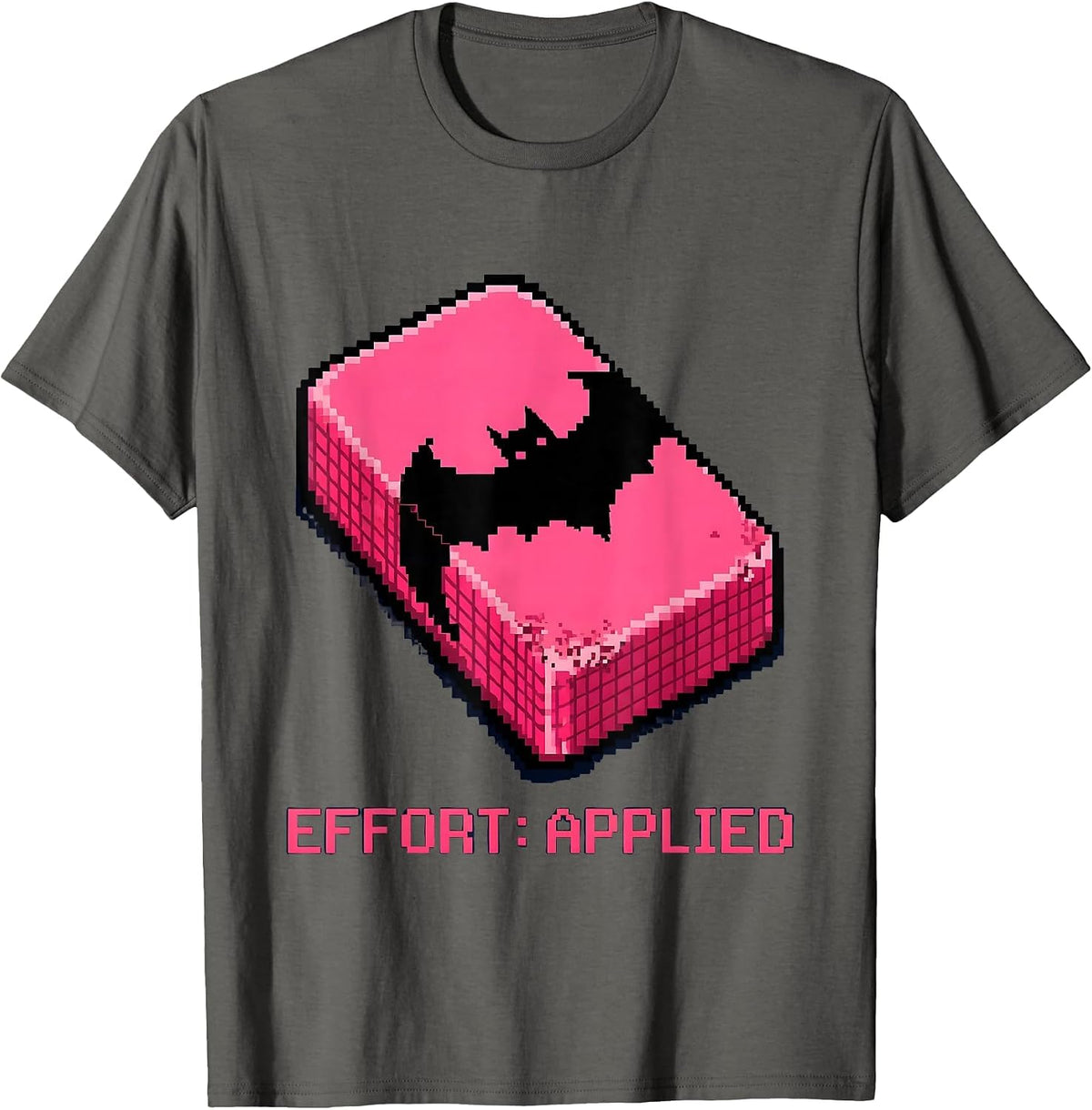 Effort: Applied Pixel Art Pink Eraser Halloween Teacher T-Shirt - Asphalt Grey