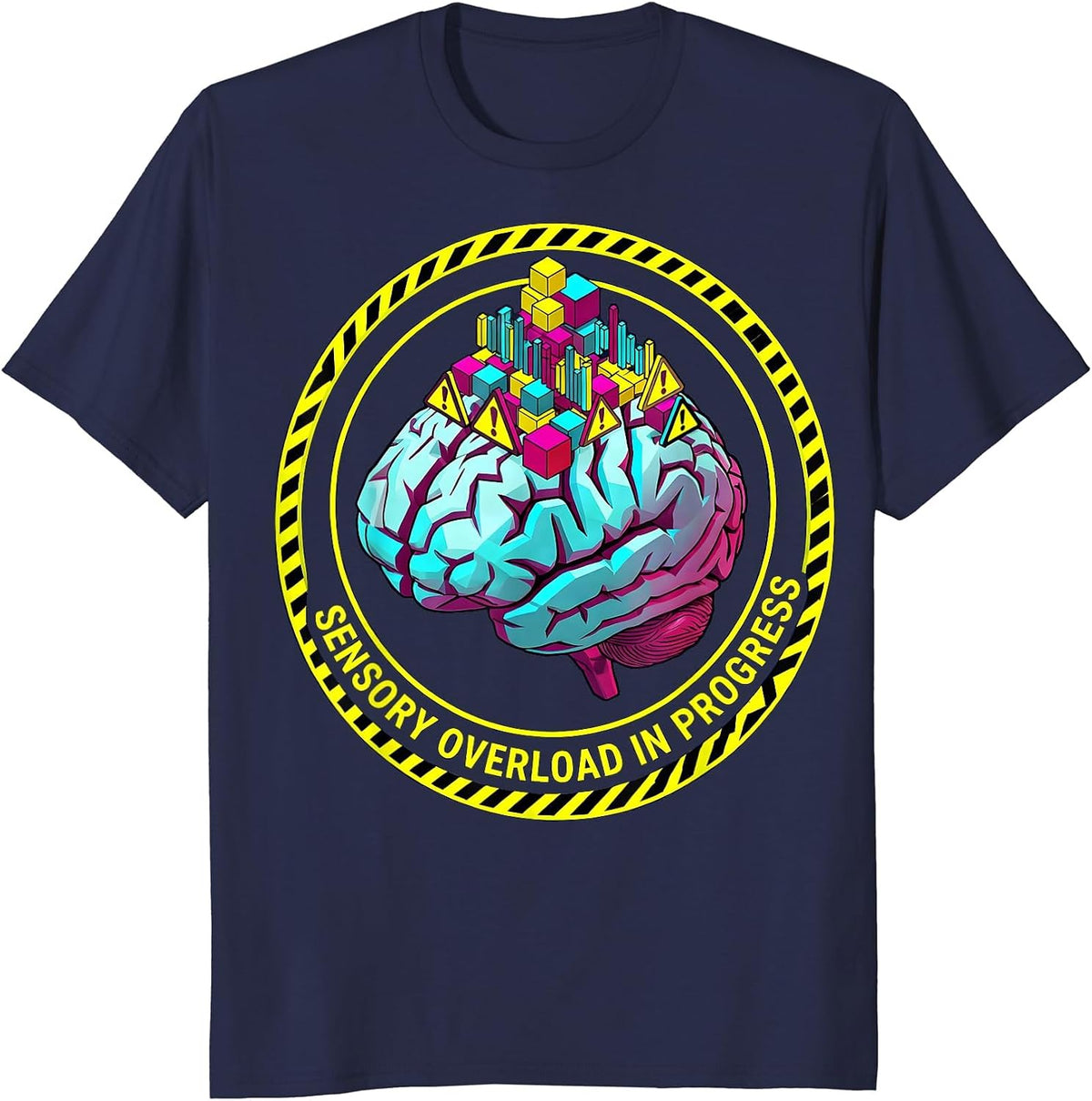 Sensory Overload In Progress Overstimulated Design T-Shirt - Navy Blue