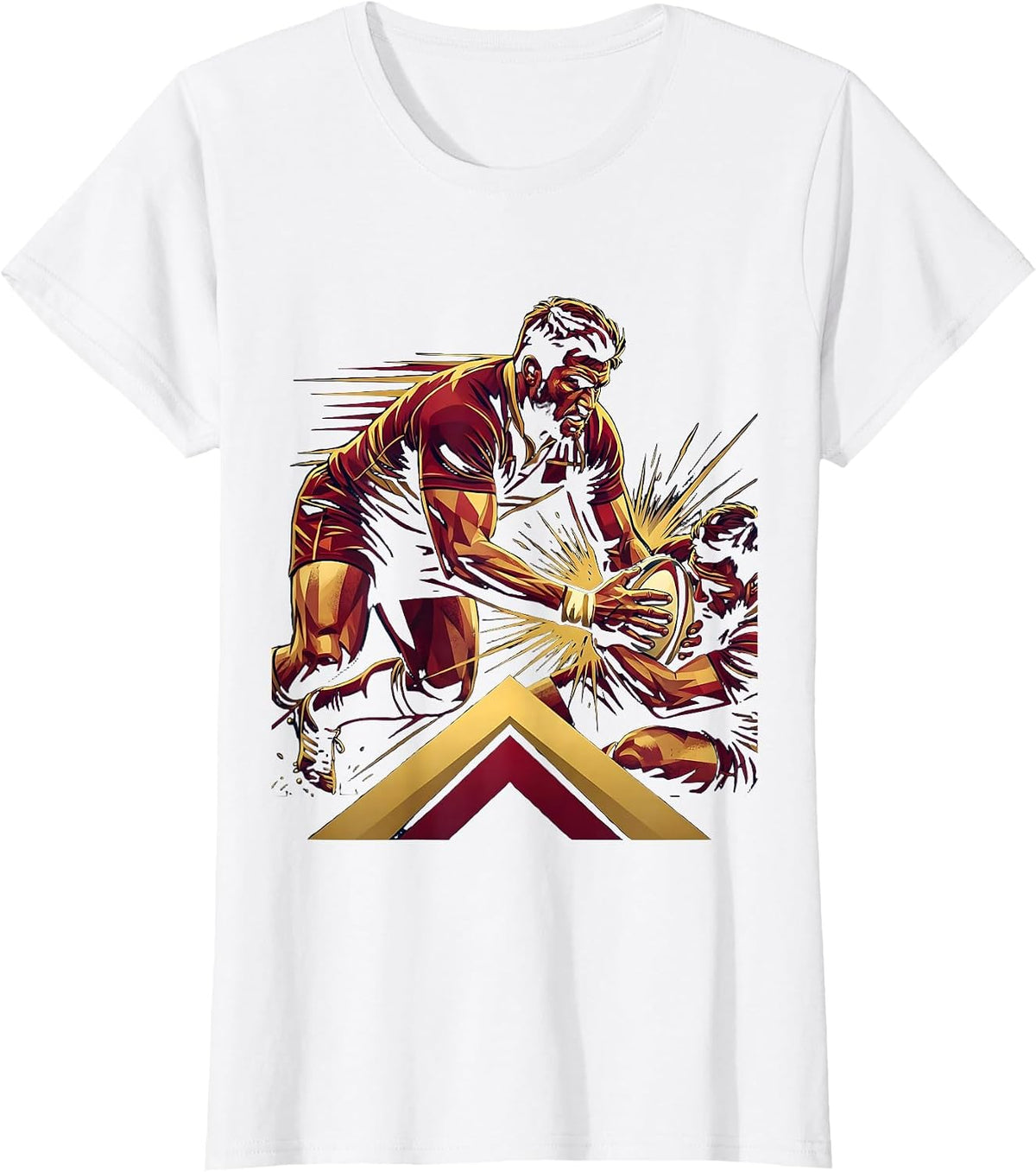 Rugby Player Breaking Tackle Graphic Tee T-Shirt - White