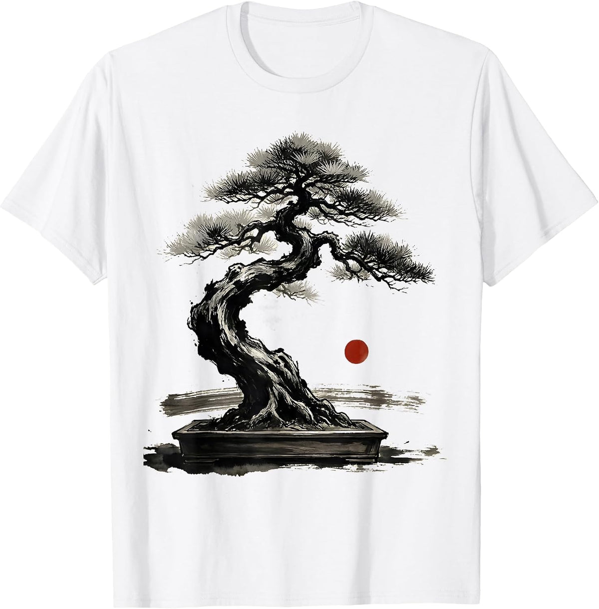 Men's Japanese Bonsai Tree on Wooden Pedestal Design T-Shirt - White