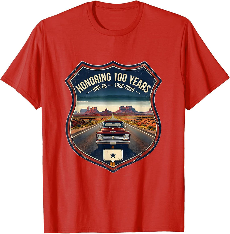 Men's Honoring 100 Years Hwy 66 1926-2026 Vintage T-Shirt - Red