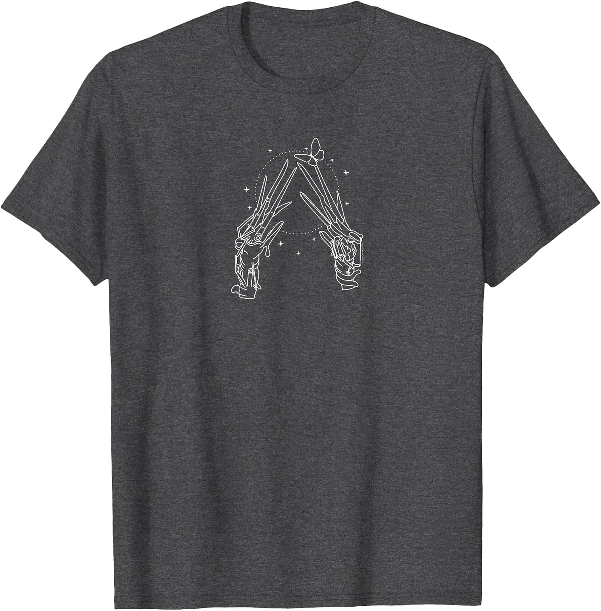 Edward Scissorhands Celestia's Scissors Line Art Small Logo T-Shirt - Dark Heather Grey