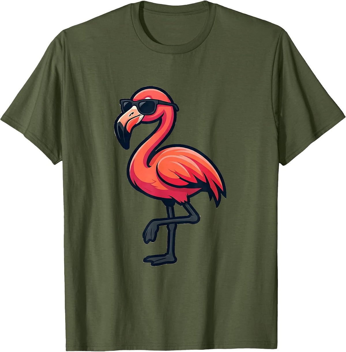 Flamingo Mascot Cool Novelty Bird Lover Gift T-Shirt, Men, Olive Green, 3X-Large - As Pictured
