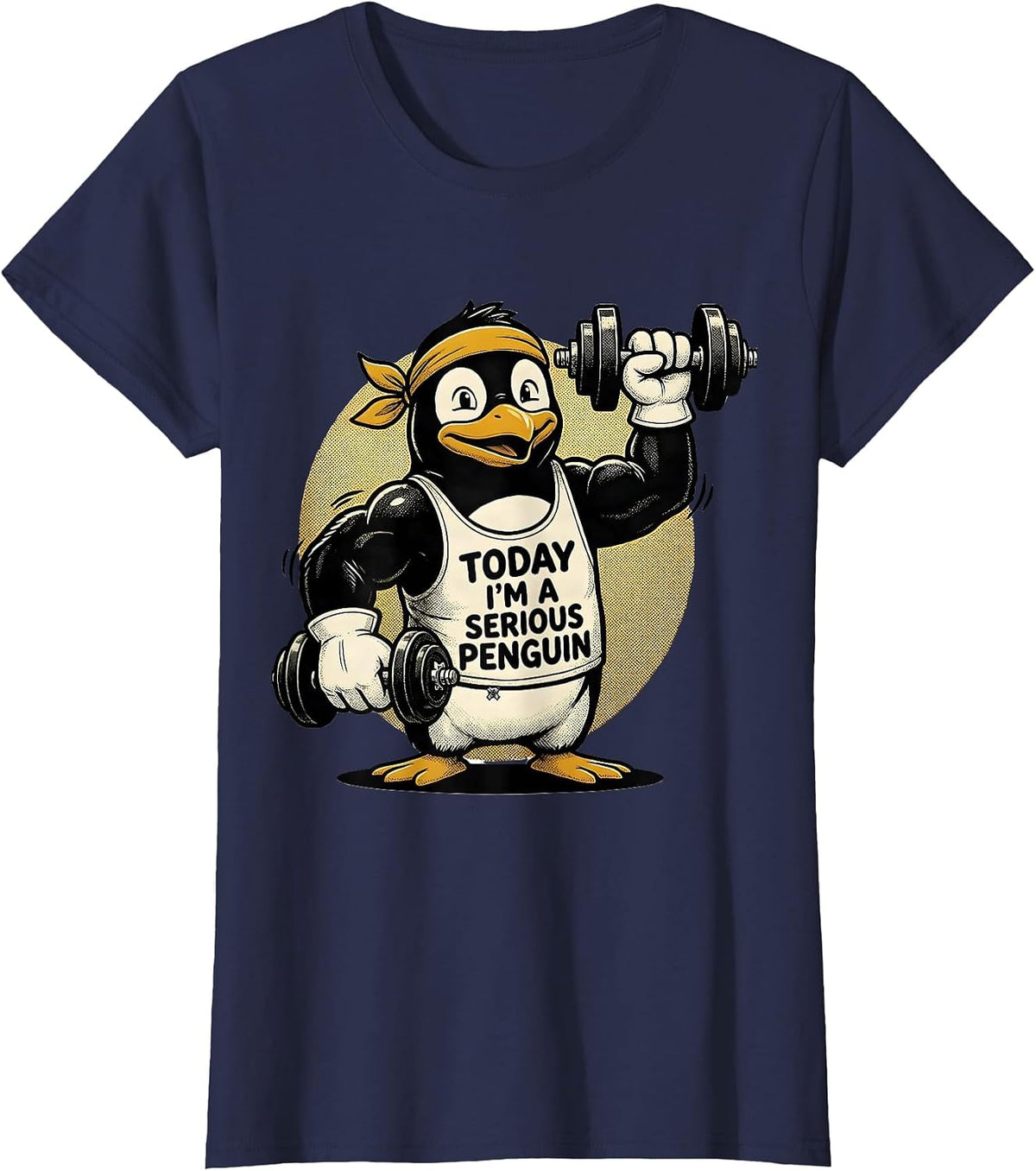 Women's Today I'm A Serious Penguin Funny Gym Workout Penguin T-Shirt - Navy Blue