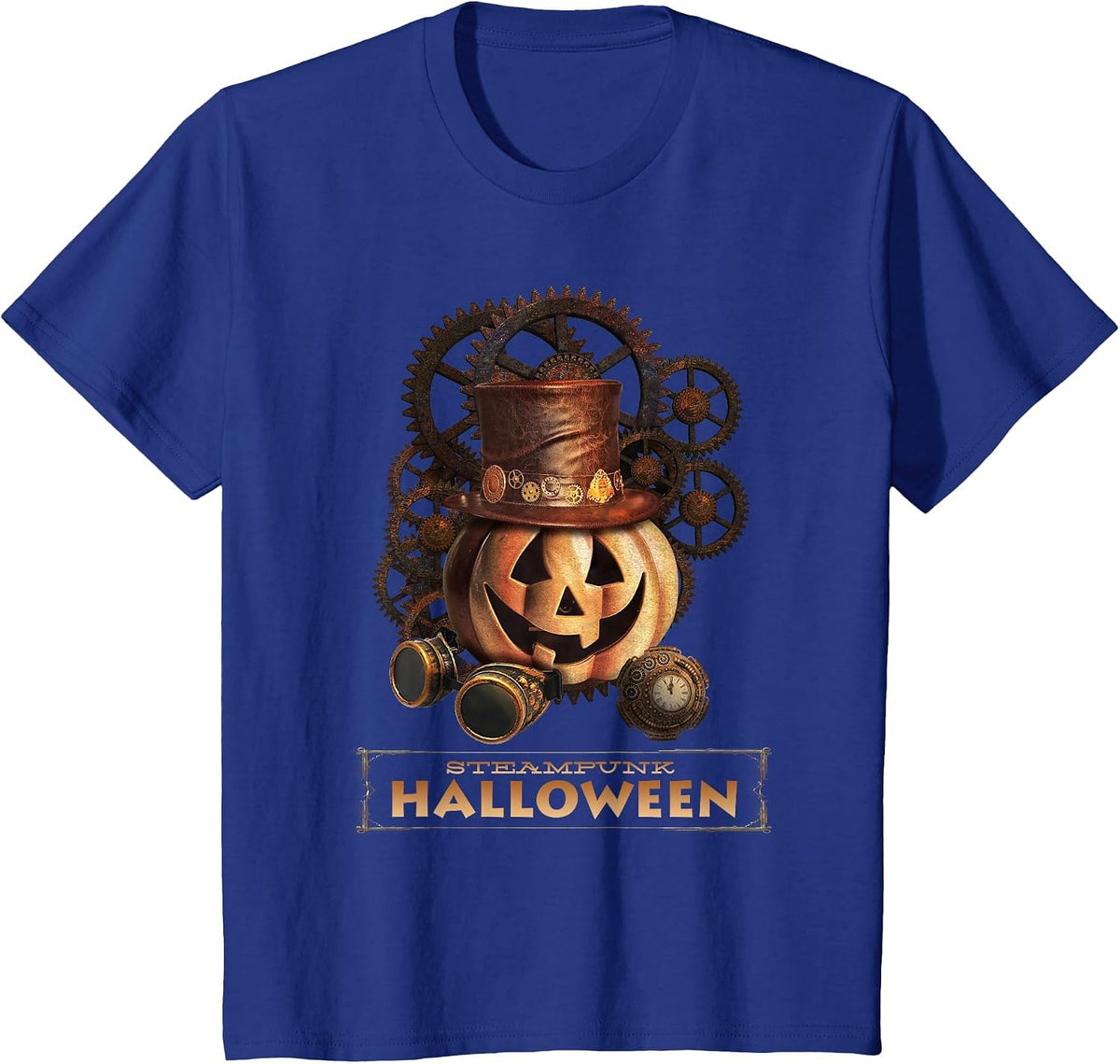 Steampunk Halloween Costumes Jack O Lantern Pumpkin Face T-Shirt - Royal Blue
